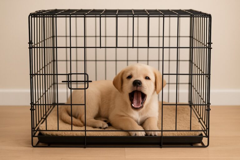 Chien angoissé dans sa cage